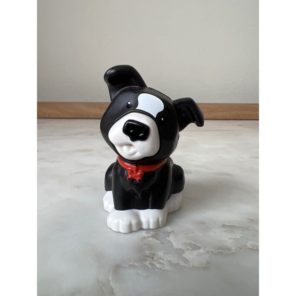 Fisher-Price Little People Black & White Dog Replacement Farm Camping Red Collar